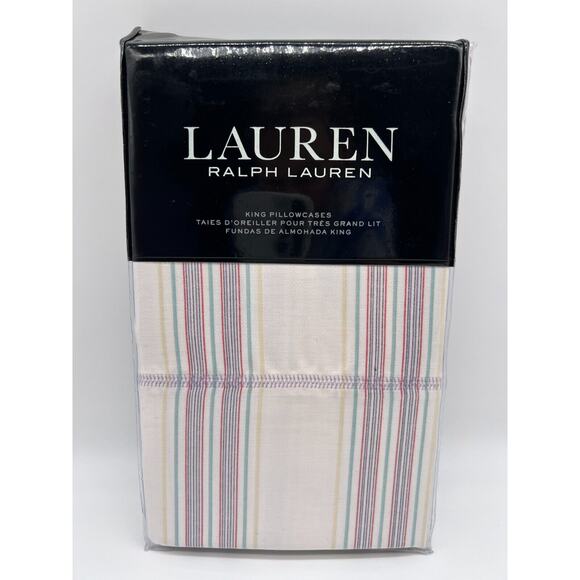 Lauren Ralph Lauren Claudia Stripe Set of 2 King Pillowcase Standard 100% Cotton - Picture 1 of 12